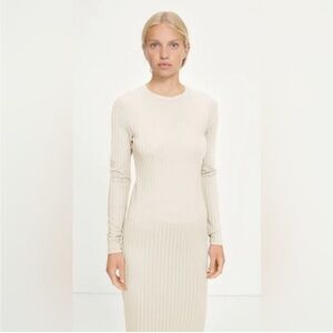 Samsoe Samsoe Jenari Ribbed Knit Eggnog Long Sleeve Sheath Dress Size Large